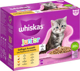 WHISKAS Junior Nassfutterbeutel, Multipack, Auswahl an Geflügelfleisch in Gelee, 12 x 85 g