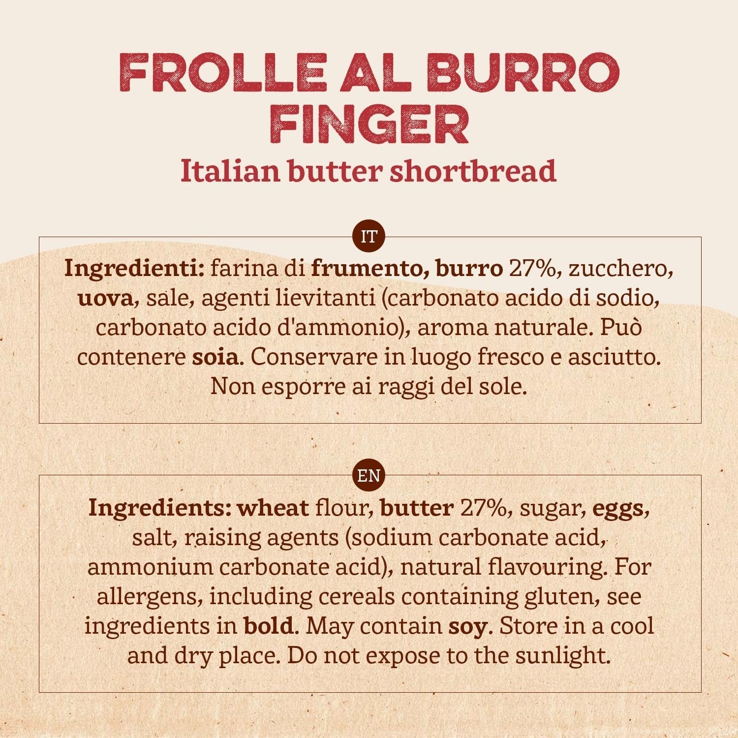 Frolle Al Burro Fingers. Traditionell zubereitete Biscotti „Come Una Volta“. Ideal Come Fine Pasto Goloso, Ma Anche Da Abbinare Al the O Al Caffè. Verpackung Ja 150 G