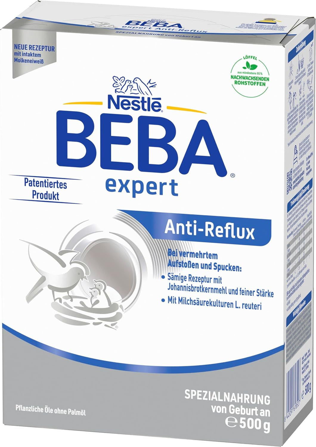 BEBA expert Anti-Reflux - AR Spezialnahrung ab der Geburt, gegen vermehrtes Aufstoßen und Erbrechen, Babynahrung, Babymilchpulver, 1 Packung (1 x 500g)