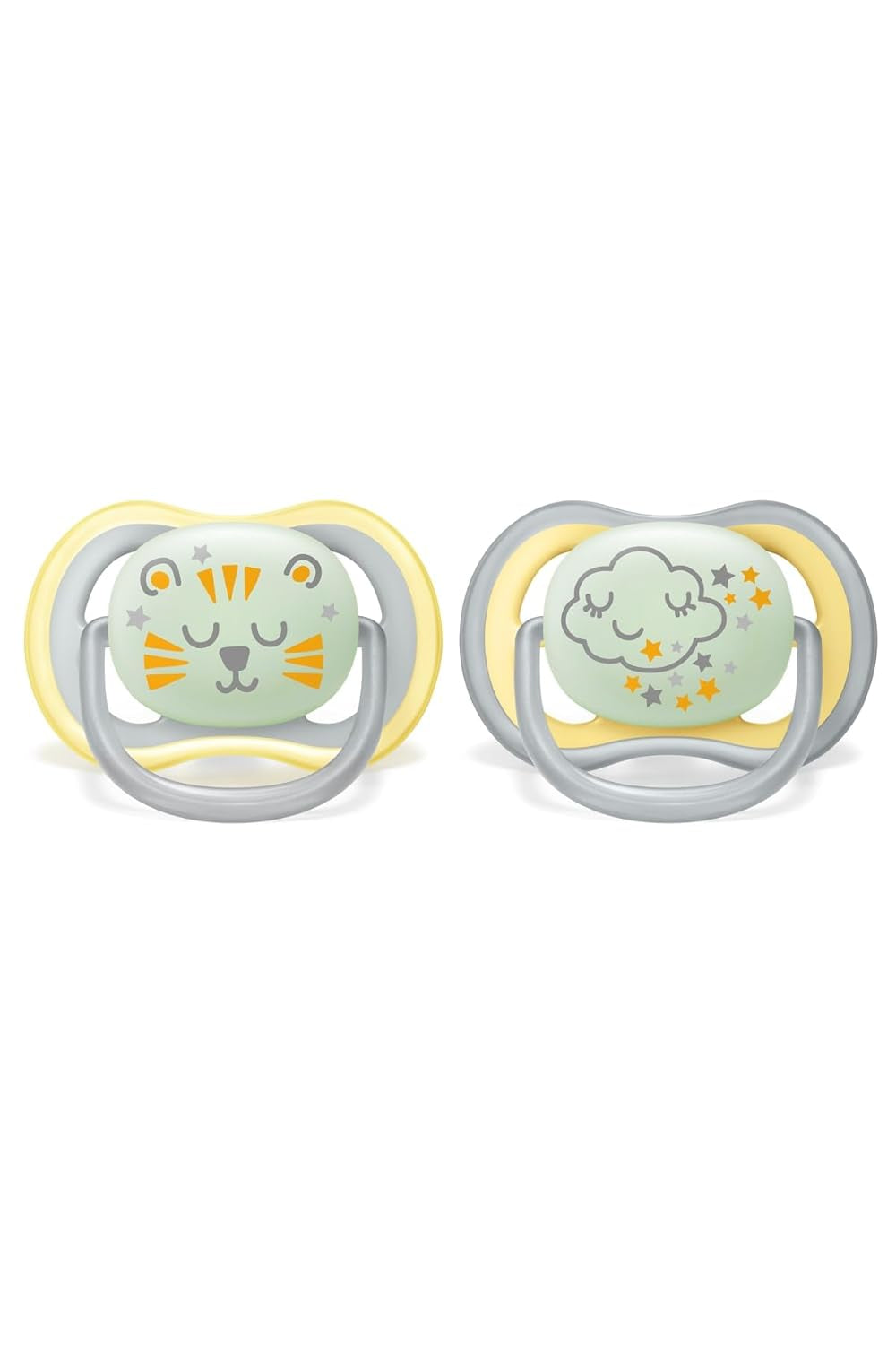 Philips AVENT Ultra Air Nachtschnuller für Babys ab 18 Monaten, leuchtet im Dunkeln, Doppelpack, Wolke/Tiger (Modell SCF376/01)