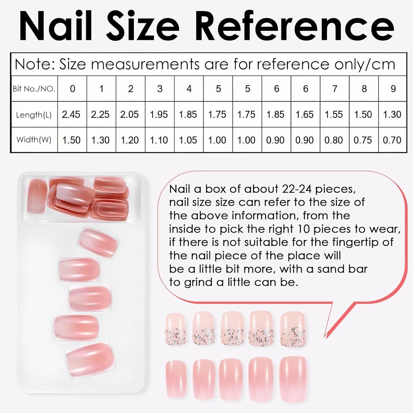 48 Stück kurze Nägel zum Aufkleben, 2 Stile, kurze quadratische französische Nägel mit Nagelkleber und Nagelfeile, rosa, weiße Ombre-Kunstnägel für Frauen