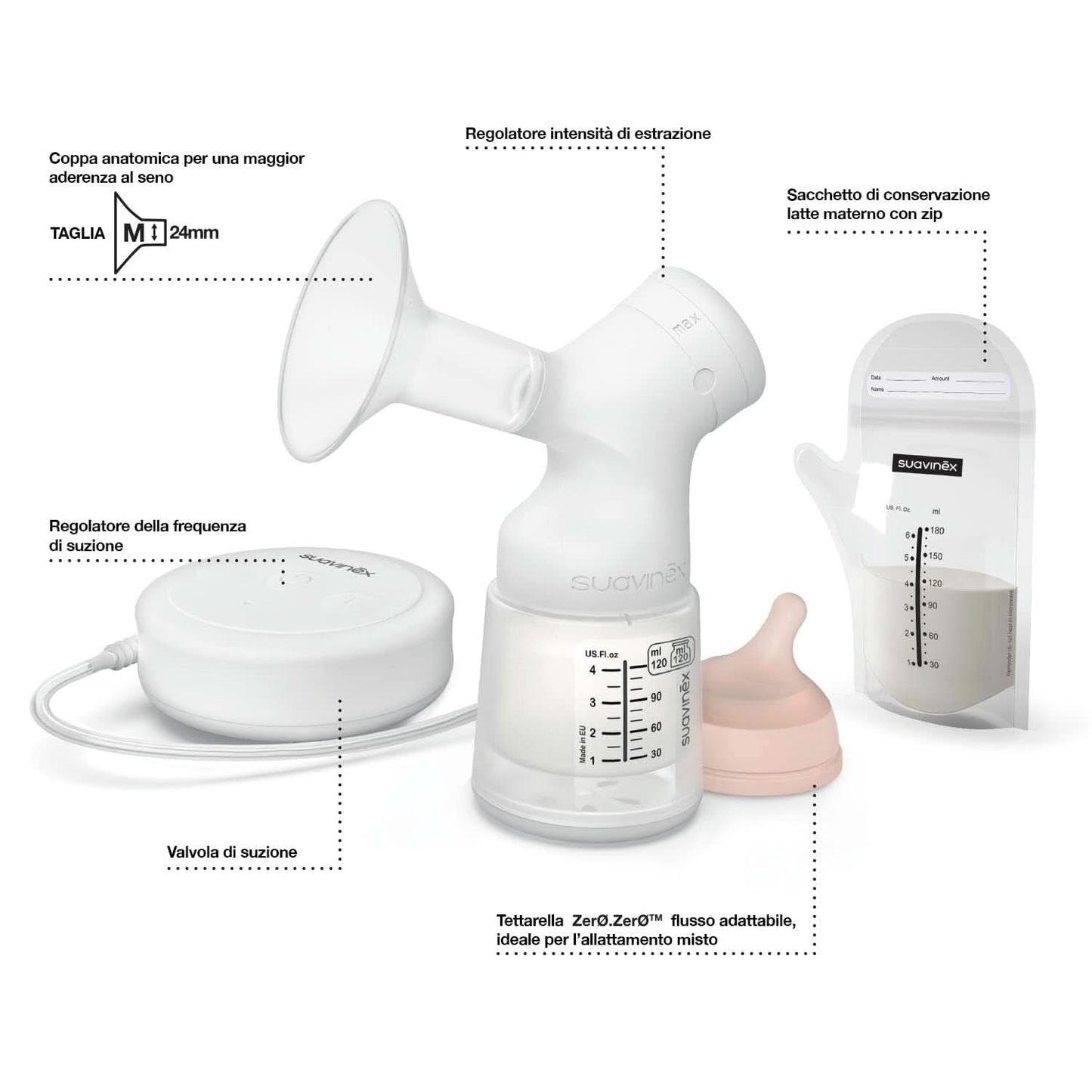 Elektrische Milchpumpe Suavinex Link Zubehör Essen und Stillen Bebe Naty Shop