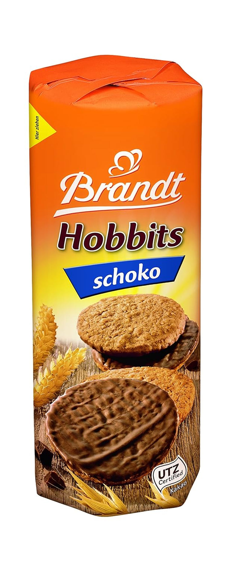 Brandt Hobbits Schokolade 265g Packung – Knusprige Vollkorn-Schokoladen-Haferkekse – Knuspriger Teig für die ganze Familie – in einer praktischen Keksrolle