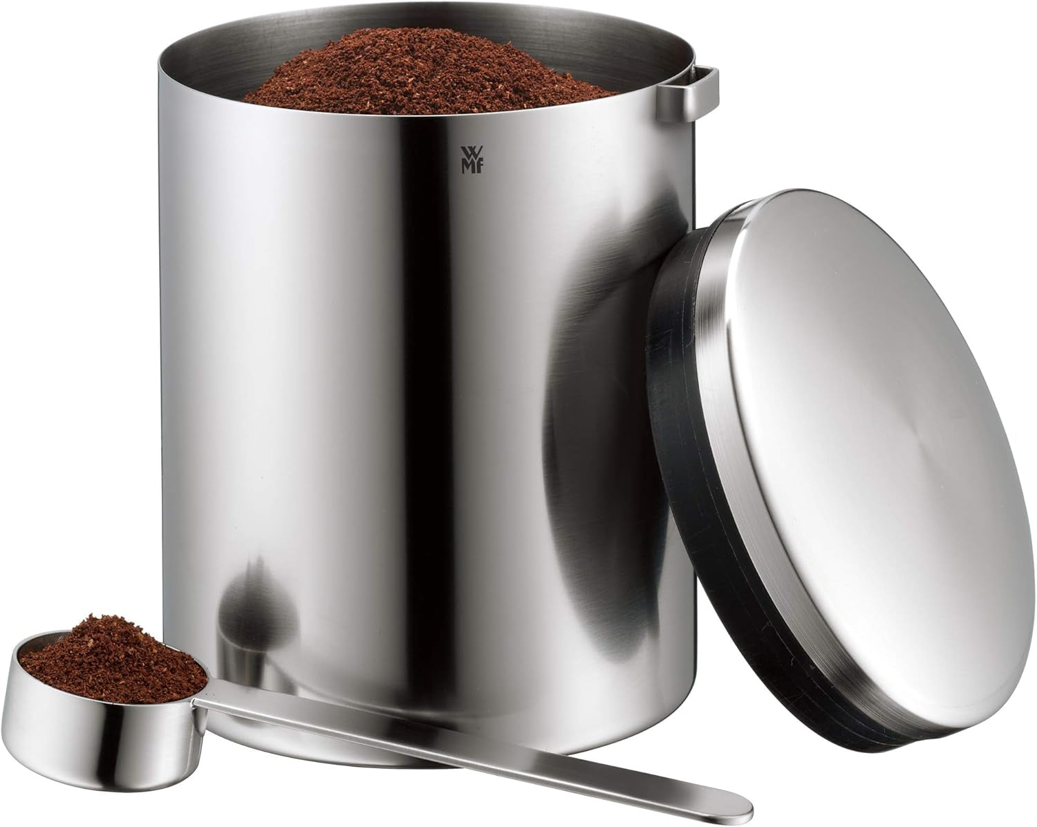 WMF Kult Cromargan Kaffeelöffel Kaffeedose aus Edelstahl mit mattem Finish 500g und 1 Liter Vorratsdose aus Glas Depot spülmaschinenfest Frischhaltedosen Naty Shop