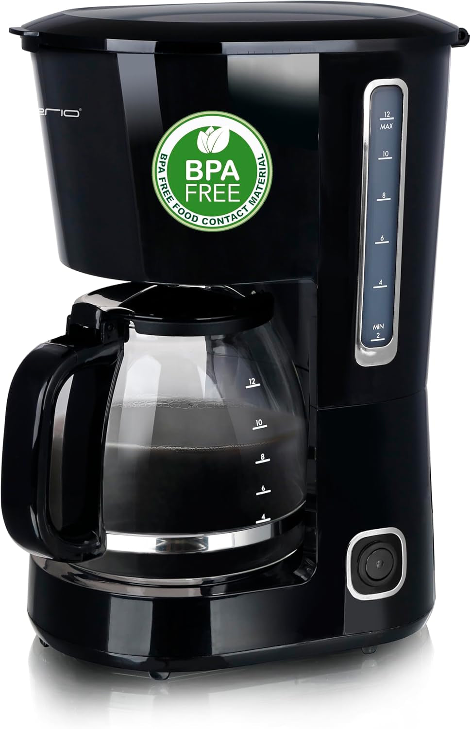 Emerio CME-122933, Filterkaffeemaschine, 1,25 l für bis zu 10 Tassen frischen Kaffee, permanent herausnehmbarer Filter, Anti-Tropf-Funktion, Glaskaraffe, automatische Abschaltung, 1000 Watt, schwarz/silber