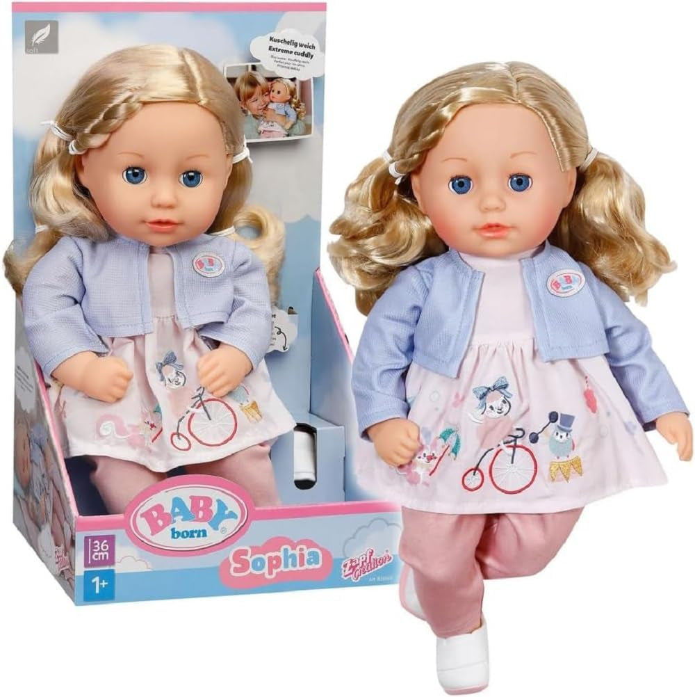 BABY born Sophia Rose – 36 cm große weiche Puppe – Puppe mit hochwertigen blonden Haaren und schläfrigen Augen – Geeignet für Kinder ab 1 Jahr