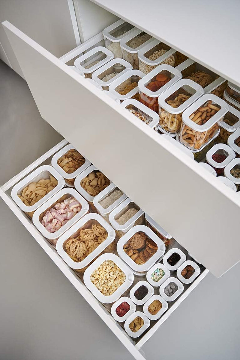 Mepal Set mit 6 Vorratsgläsern mit Deckel – rechteckige Lebensmittelbehälter – Küchen-Organizer aus Kunststoff – luftdichte Vorratsbehälter – 2 x 2000 ml, 2 x 1000 ml, 1 x 1500 ml und 1 x 425 ml – weiße Lebensmittel-Aufbewahrungsboxen Naty Shop