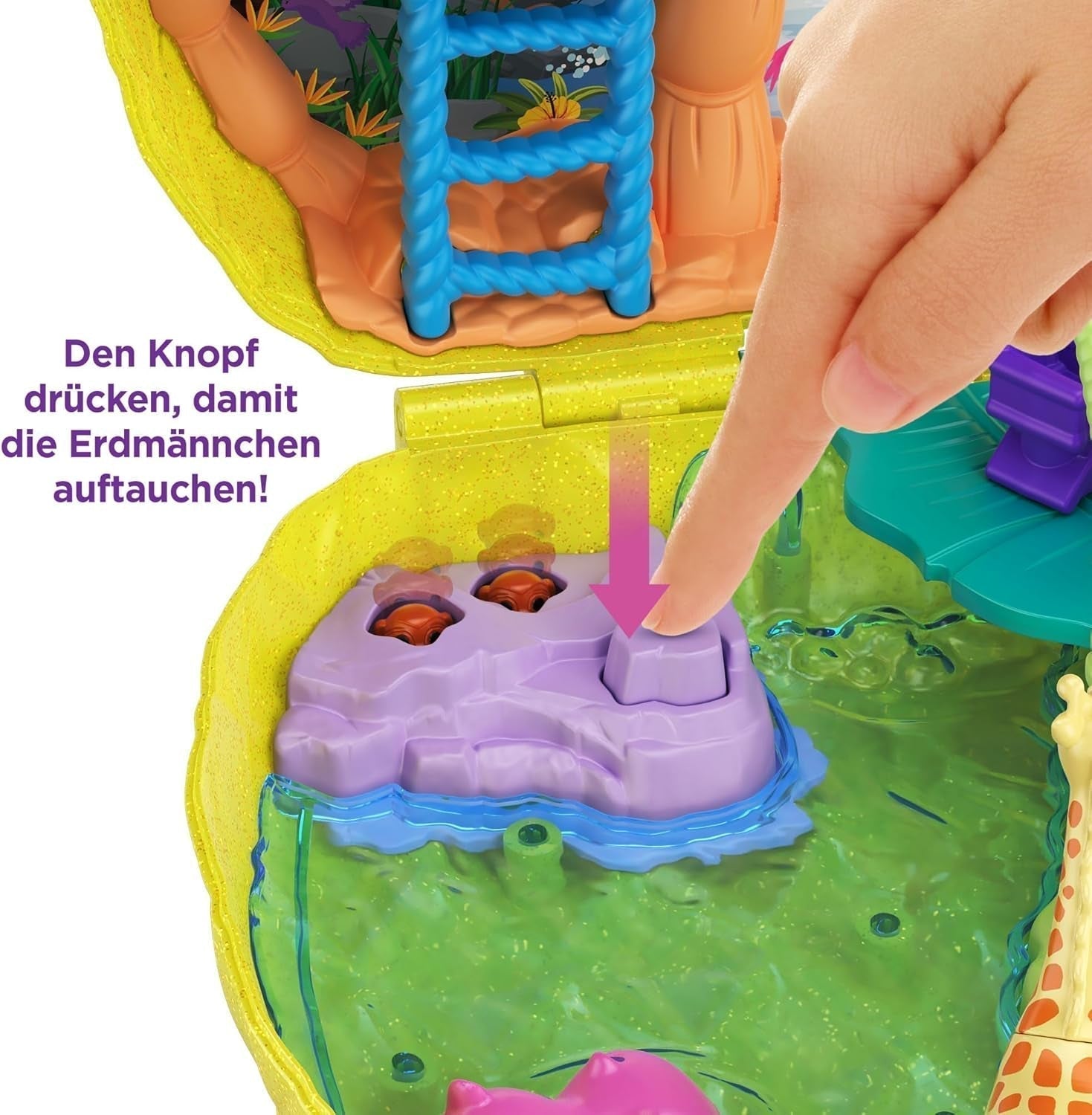 Polly Pocket GKJ64 – Tragbare Ananas-Taschenbox mit 8 lustigen Funktionen, Polly- und Purple-Puppen, 2 Zubehörteilen und Aufkleberbogen; Spielzeug für Kinder ab 4 Jahren Papusi Naty Shop