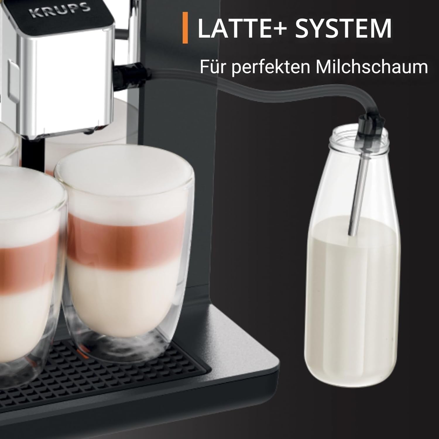 KRUPS Evidence One automatische Espressomaschine mit Milchschlauch, One-Touch-Cappuccino, 12 Spezialgetränke, 2-Tassen-Funktion, Farbdisplay, Espressomaschine, TÜV-Zertifikat, Schwarz, EA895N10