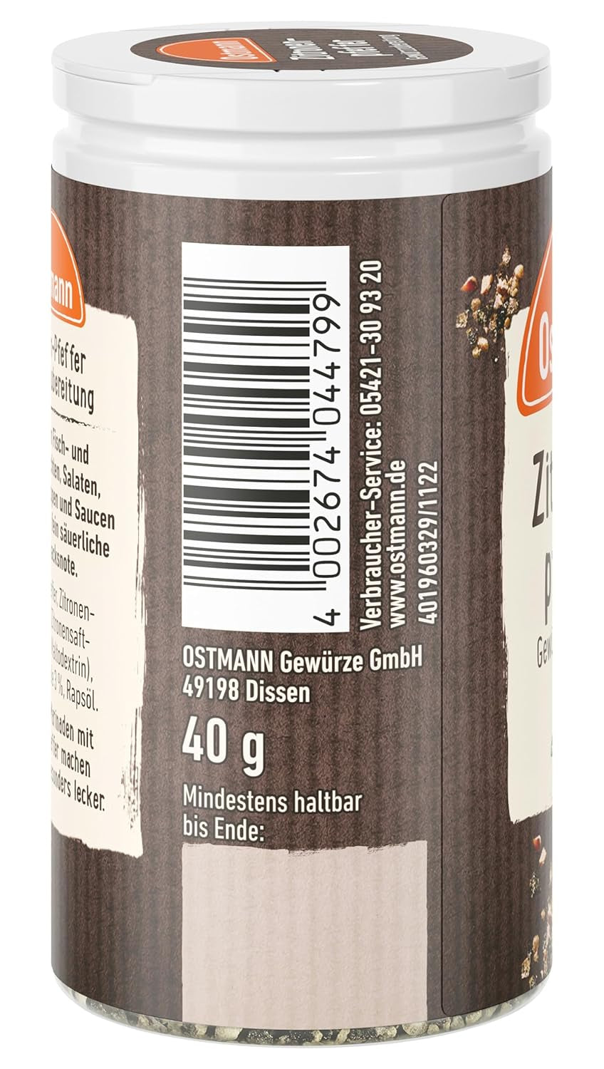 Ostmann Gewürze - Zitronenpfeffer Gewürzzubereitung | Für Salatdressings, Saucen und Fischgerichte 40 g in der Streudose