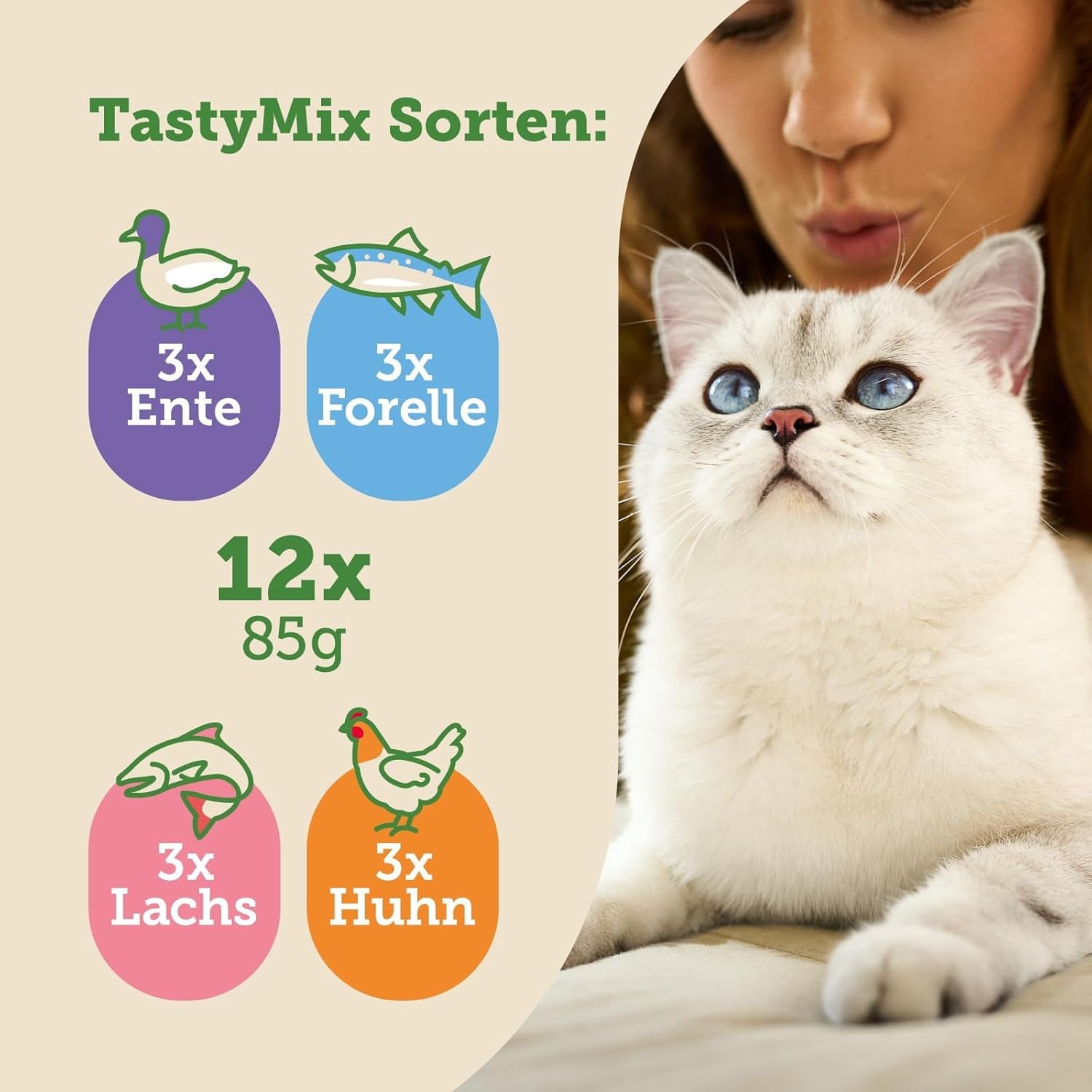 MERA Cats Nature Adult Tasty Mix Premium Nassfutter für Katzen 12x85g | Zuckerfrei und getreidefrei | Nassfutter für ausgewachsene Katzen mit hohem Fleischanteil | Economy-Paket