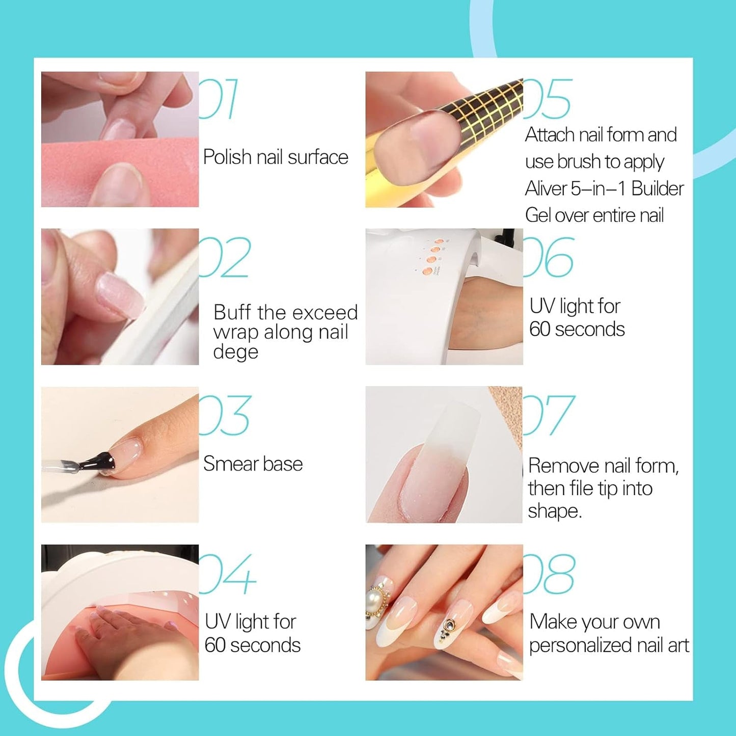 Builder 5 in 1 Aufbaugel 15 ml, Nagelaufbaugel, Nagelaufbaugel, UV/LED-Nagelverlängerungs-Nagellack, Verlängerungen, Nagelkunst, Aufkleber, Gel, Nagelaufbaugel (weiß)