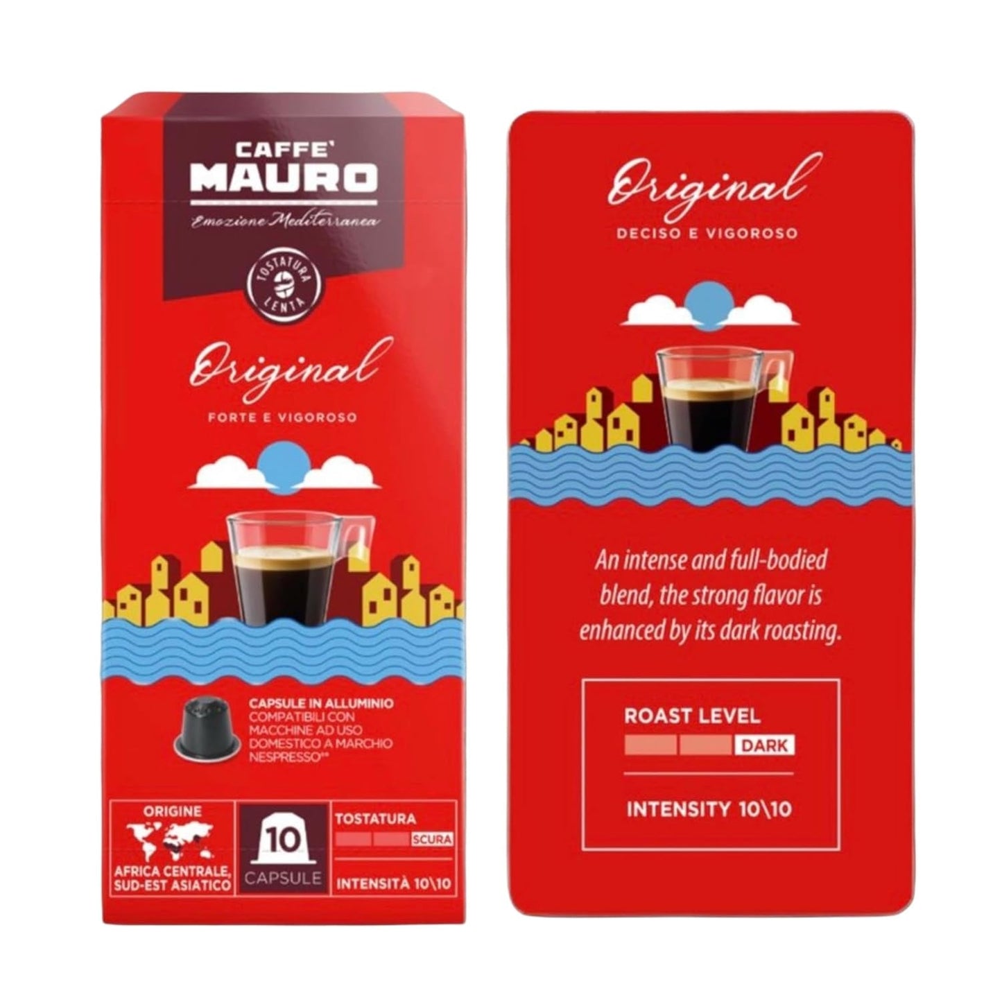 Caffè Mauro Torrefazione Kaffeekapseln Espresso Original, Intensität 10/10-50 Kapsel aus Aluminium – kompatibel mit Nespresso* Haushalts-Espressomaschinen – hergestellt in Italien