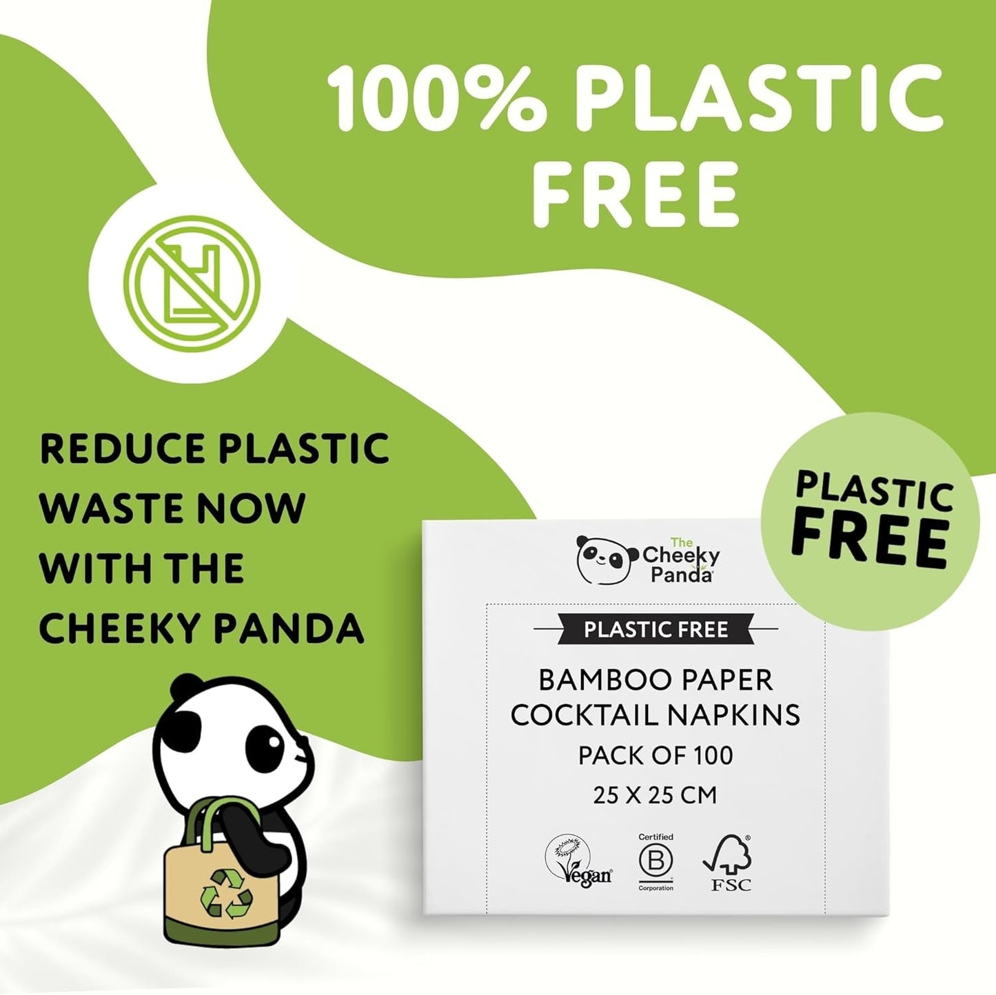 Die Cheeky Panda Bambus-Cocktailservietten | weiße Servietten 100 Stück Papierservietten