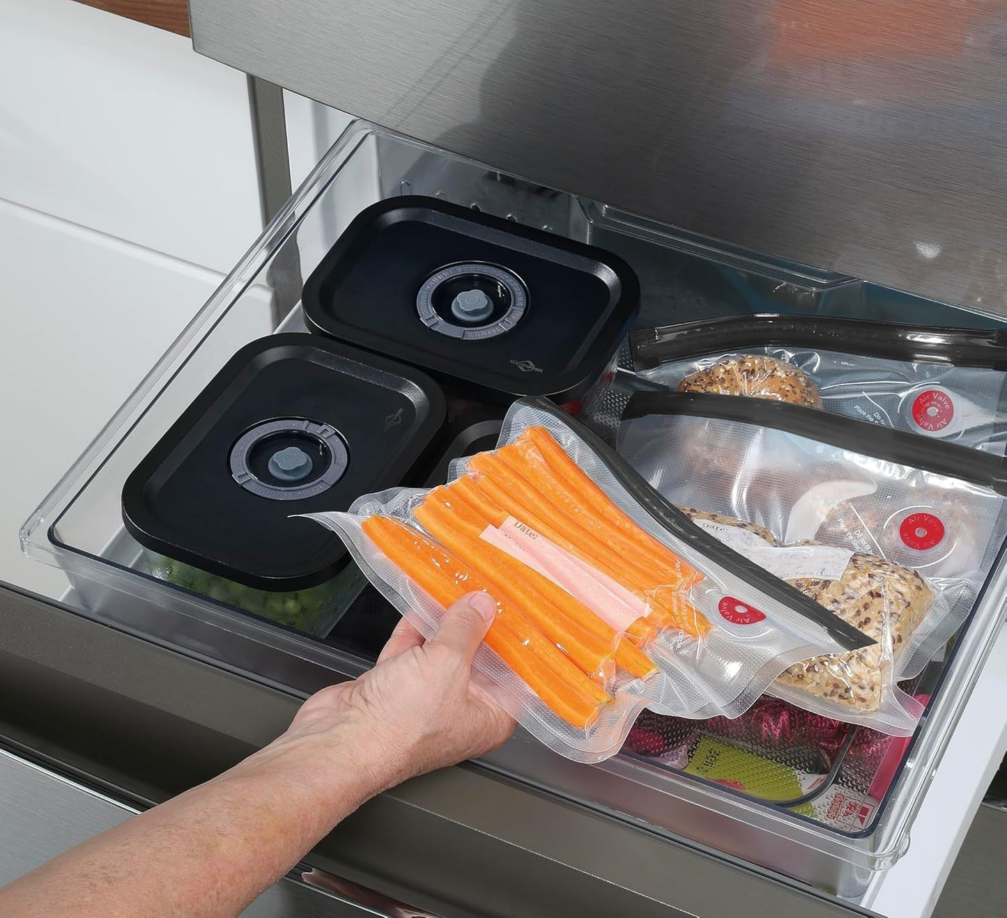 Vakuum-Set Küchenprofi EASYFRESH | Set mit 7 Teilen | 1x elektrische Vakuumpumpe, 1x Vakuumbehälter S, M und L, 3x Vakuumbeutel 22x21 cm | Borosilikatglas, hochwertiger Kunststoff | Zubereitung und Lagerung Aufbewahrungsboxen für Lebensmittel Naty Shop