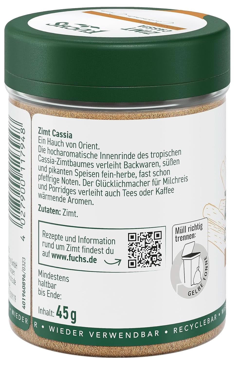 Fuchs Gemahlener Cassia-Zimt – Zum Würzen von Gebäck, Desserts oder Tees, 45 Gramm Gewürze Naty Shop