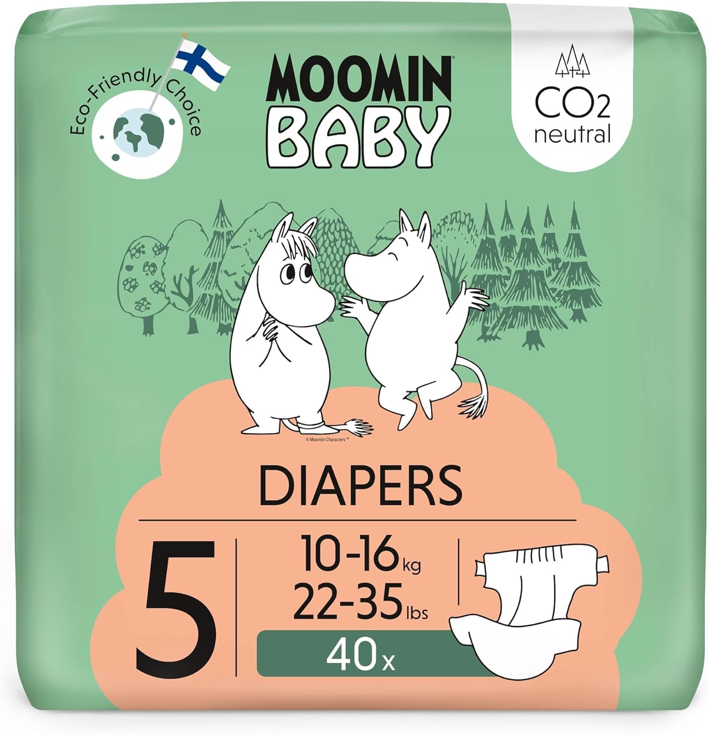 Mumin-Baby-Öko-Windeln, Größe 3, 5–8 kg, 48 Stück, hochwertige weiche Windeln | Weich und hautfreundlich, atmungsaktiv, saugfähig, keine unnötigen Chemikalien |