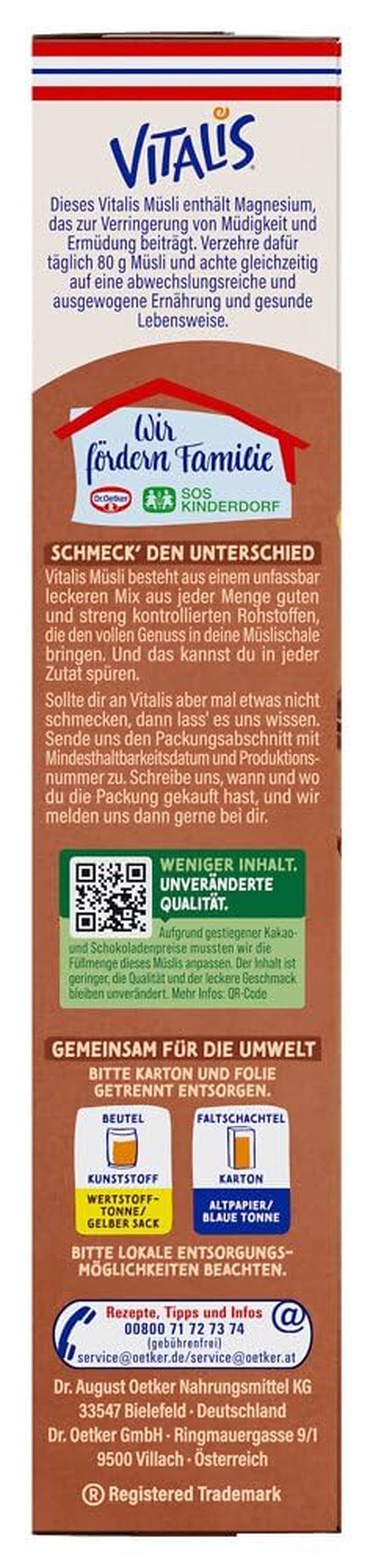 Dr. Oetker Vitalis Schokomüsli Classic: Frühstücksmüsli mit Vollmilch- und Zartbitterschokolade, 7er Pack (7 x 600g)