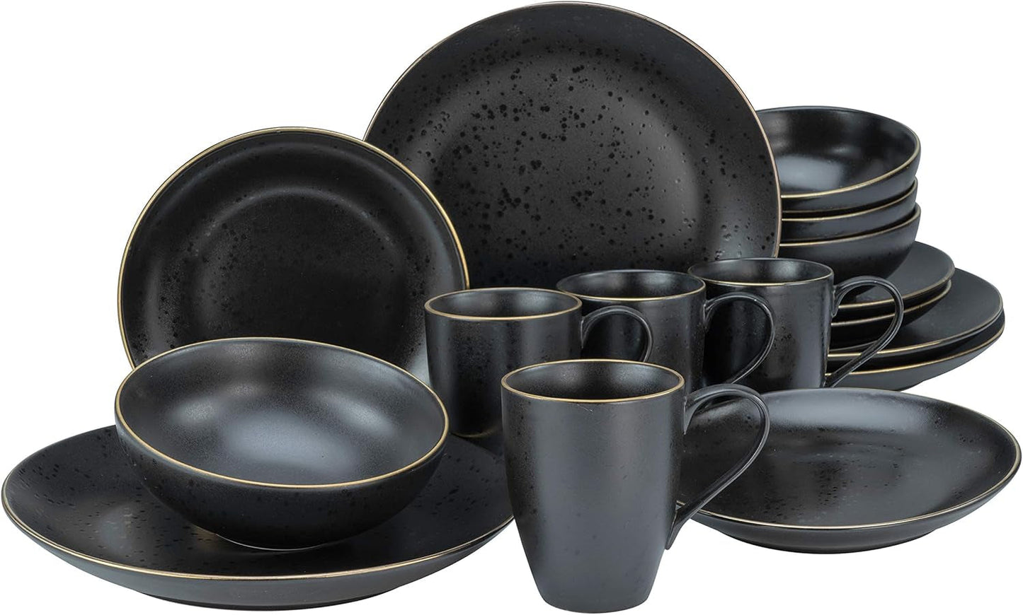 CreaTable, 22699, Serie Industrial Gold BLACK, 16-teiliges Geschirrset für 4 Personen, Kombiservice aus Porzellan, spülmaschinen- und mikrowellengeeignet, hochwertige Herstellung