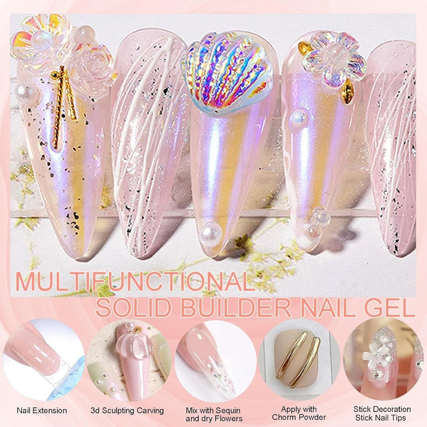 NAILGIL Fester Gel-Nagellack, Fester Gel-Nagelkleber, 3D-Nagelkunst-Skulptur mit Werkzeugset, DIY Home Salon, Transparent 15G