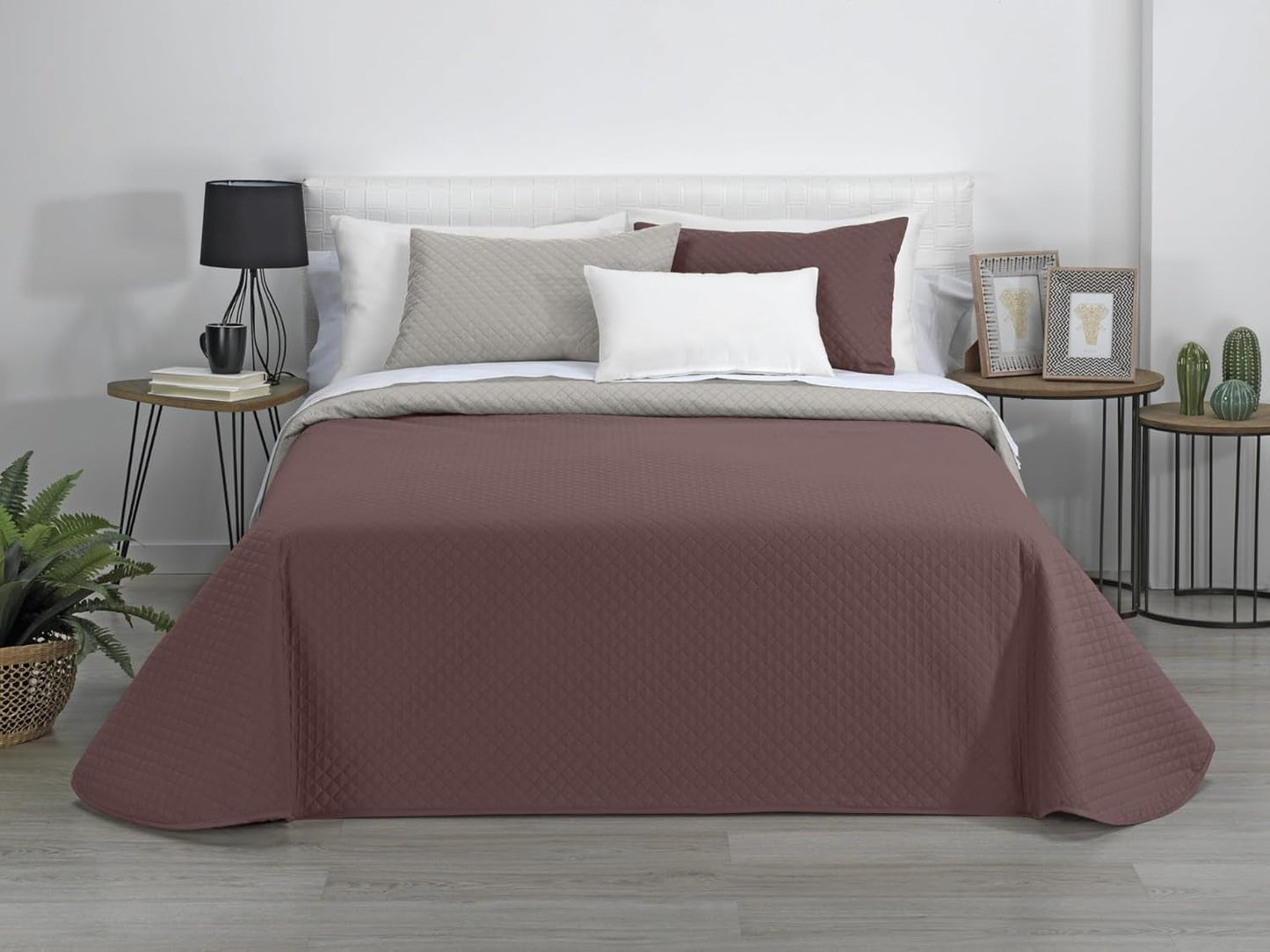 Estoralis | AVA | Wende-Boutique-Steppdecke | Für alle Jahreszeiten | Farbe - Beige/Braun | Für 105 cm breites Bett. (200 x 270 cm. Ancho X Alto) | Steppdecke Quilts und Quilts Naty Shop Standardtitel