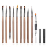 10 Stück Nailart Pinsel Set, Braun Nail Art Pinsel Nailart Design Pinsel Nageldesign Pinselfür Gelnägelfür Heimwerker Maniküre Salon Zuhause Nailpinsel Set