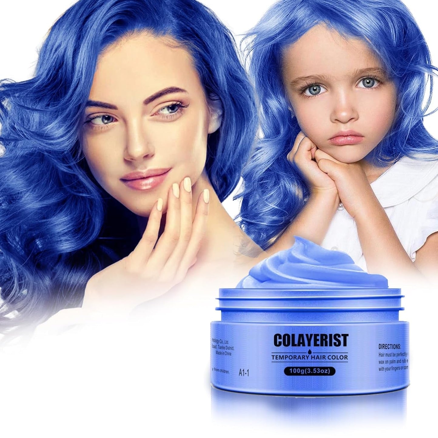 COLAYERIST Waschbare schwarze temporäre Haarfarbe, Haarfärbewachs für Männer und Frauen, Haarwimperntusche für Party oder Cosplay, saubere Haarfärbeprodukte, Haarfärbemittel, Naty Shop Blau