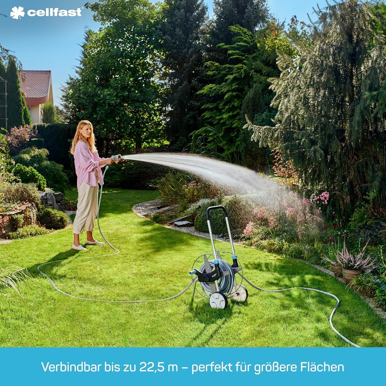 Cellfast SPRING Bewässerungsschlauch, Dreikanal-Bewässerungsschlauch mit vollständigen Anschlüssen, aus hochwertigem Draht, UV-beständig, 15 m, 1/2 Zoll, 19-022, mehrfarbig, 38 x 38 x 8 cm