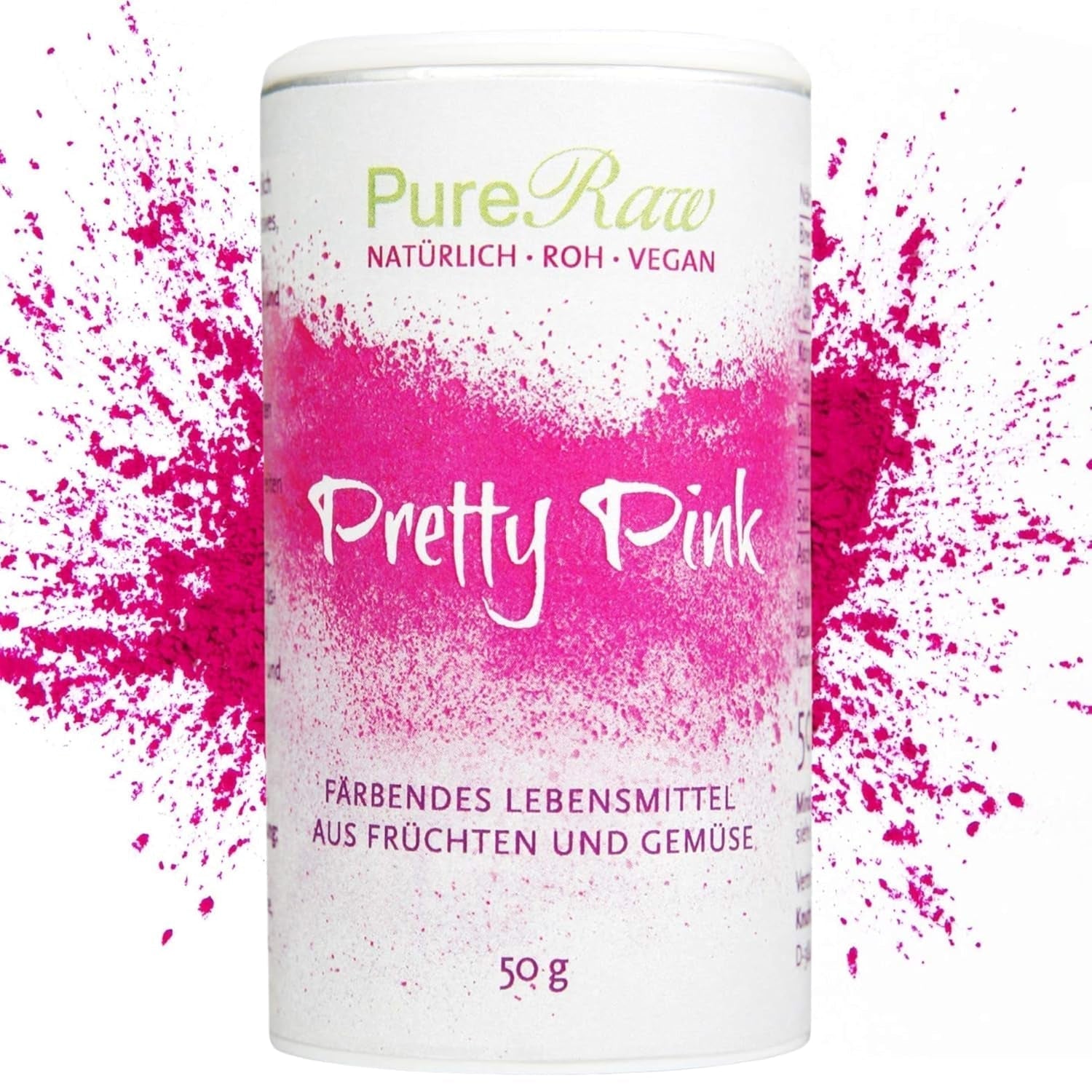 Pretty Pink Natürliche Lebensmittelfarbe Pulver Rosa (Roh Vegan) Pastel Rose Bis Intensiv Rosa-Rot - Essbare Farbe Für Lebensmittel Aus Früchte Und Gemüse - Natürliche Lebensmittelfarbe | Pureraw 5G Naty Shop 50 G (1Er Pack) Pink