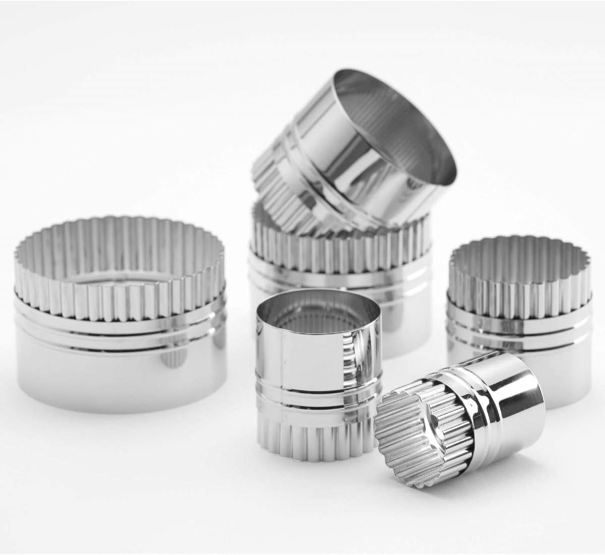 Thermohauser Keksform-Set (Edelstahl), rund, glatte/gebogene Kanten, 6-teilig, Durchmesser 5,0–11,4 cm, verpackt in einer Blechdose