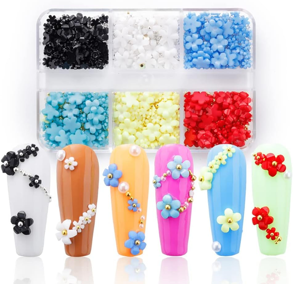 3D-Blumennägel, 6 Gitter, Blumen-Nagel-Charms, Acryl-Nagel-Strasssteine, Nagelzubehör, DIY Frühlings-Nageldekorationen