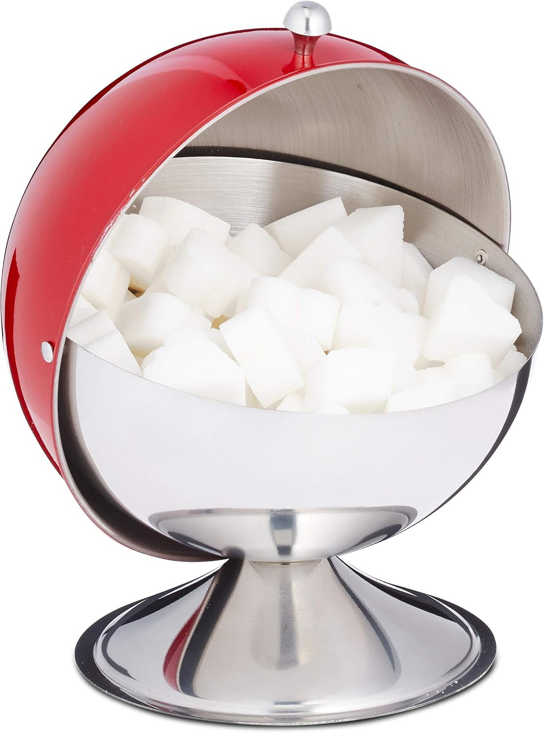 Relaxdays Sugar and Sweets Candy Zuckerkugelschale rot, 1 Stück, Rolldeckel aus poliertem Edelstahl