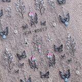 JMEOWIO Nagelsticker Schwarz Weiße Blume 6 Blatt Nail Art Sticker Selbstklebend Nagelaufkleber Frühling Sommer Floral Dekoration Nageldesign Zubehör