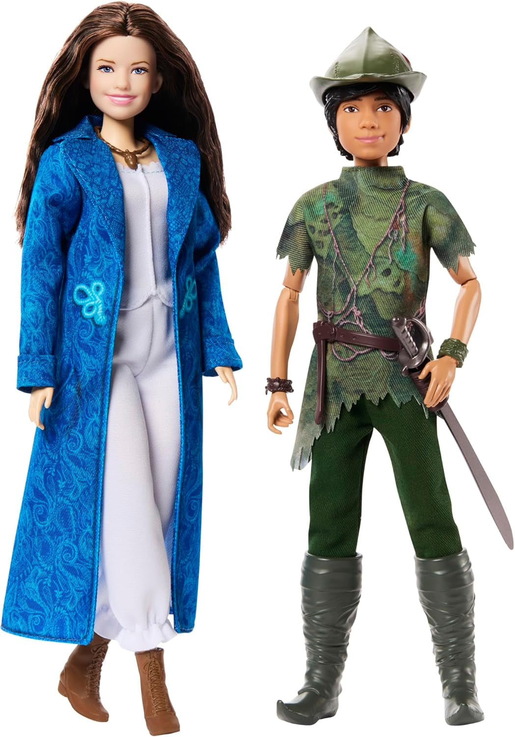 DISNEY Peter Pan und Wendy – bewegliche Figuren mit typischen Kostümen und abnehmbaren Accessoires, Hose aus weichem Material, zum Nachspielen von Lieblingsszenen oder zum kreativen Spielen, für Kinder ab 3 Jahren, HNY36