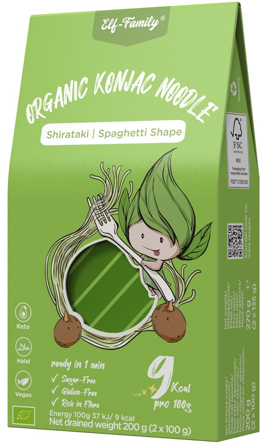 Elf-Family 270g x6er Box(12er Pack) Bio Konjak Nudeln Ultra Low Carb Shirataki Nudeln Vegan Glutenfrei-Instant Nudeln ohne Kohlenhydrate/Keto/Kalorienarme/Fettfrei/Zuckerfrei -Spaghetti MHD: 11.12.2026