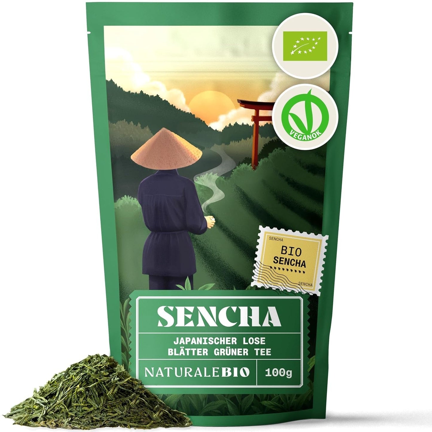 Naturalebio Japanischer Sencha-Tee – 200 g Bio-Grüntee – 100 % reiner und natürlicher Sencha-Grüntee – lose Blätter aus der ersten Ernte – Bio-Produkt aus Japan