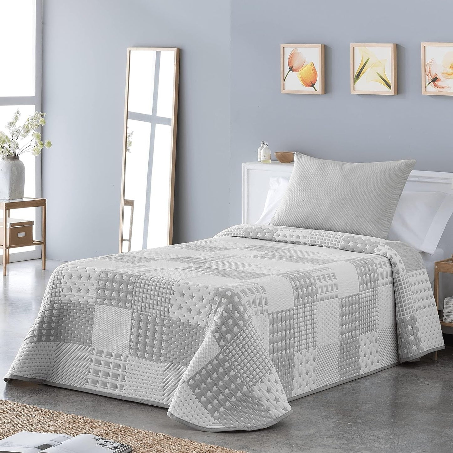 Sofia 21 leichte Tagesdecke für Doppelbetten mit 180 und 200 cm, Tagesdecke für Betten mit 180 und 200 cm, graue Betten und Decken. Besuchen Sie den VIALMAN-Store. Graue Cama 180: 270 cm x 270 cm