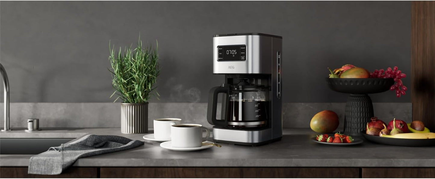 AEG Deli 5 Espressomaschine, 1,5 l, programmierbarer Timer, Warmhaltefunktion, Sicherheitsstopp, Wasserstandsanzeige, optimale Dosierung, Anti-Tropf-Funktion, Edelstahl, CM5-1-6ST