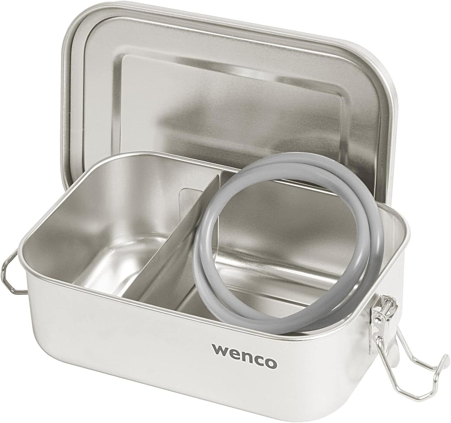 Wenco Lunchbox aus Edelstahl, 2 Fächer, großes Fassungsvermögen, 850 ml, Lunchbox, wasserfest, spülmaschinenfest, inklusive Ersatz-Silikonring, 18,5 x 14 x 5,5 cm, Silber (2 Stück), Naty Shop Lebensmittel-Aufbewahrungsboxen, 650 ml