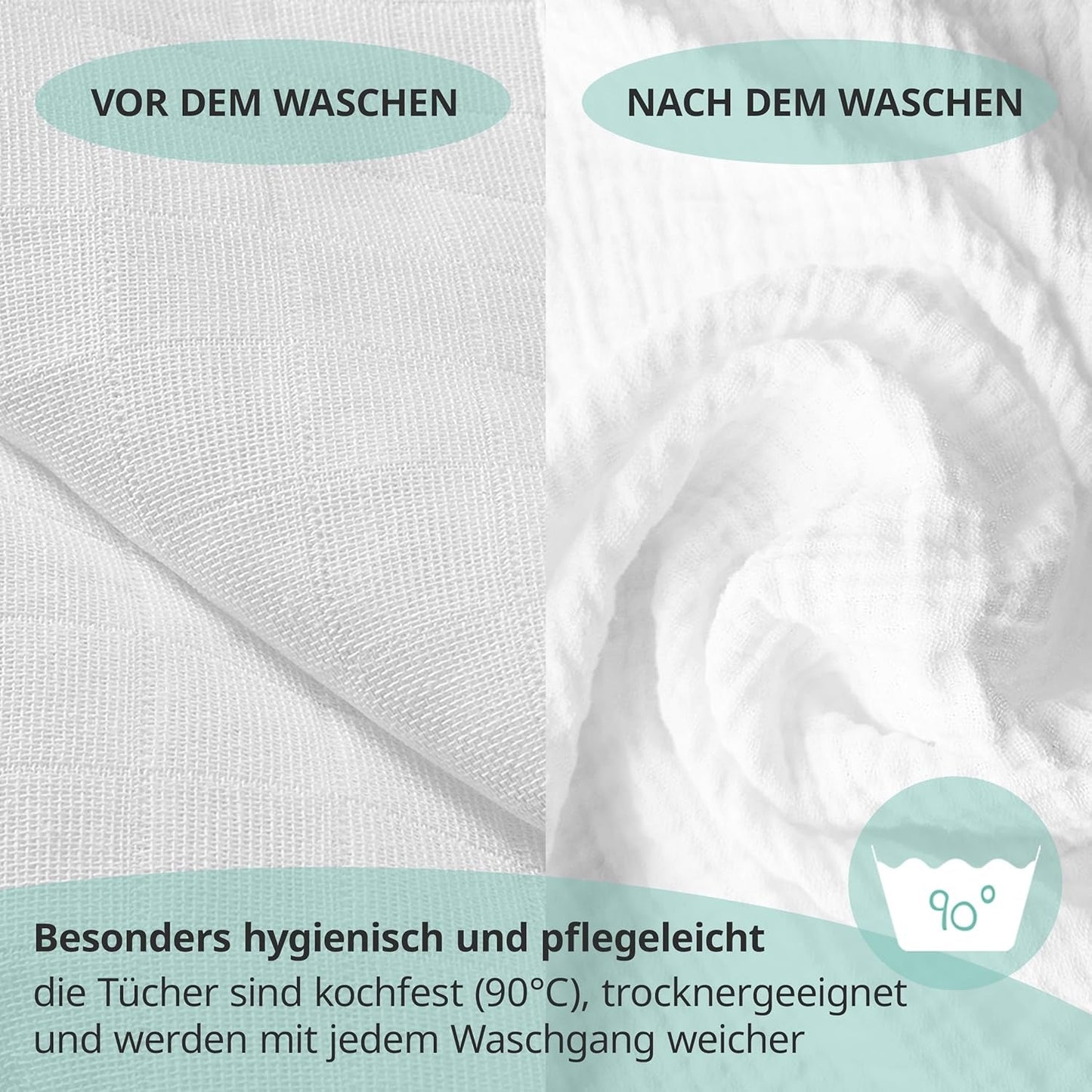 MAKIAN Musselin-Quadrate, 10 Stück, 80 x 80 cm, Öko-TEX® Standard 100 zertifiziert, 10 Premium-Spucktücher – doppelt gewebte Stoffquadrate/Musselin-Quadrate, kochfest – Weiß