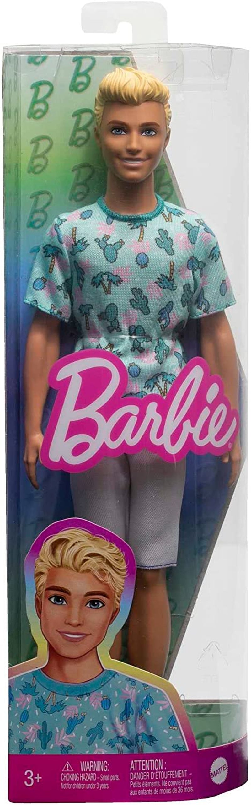 Barbie Ken Fashionistas-Puppe – T-Shirt mit Kaktus- und Palmenmuster, weiße Shorts und Turnschuhe, perfekt für Abenteuer mit Freunden und Spaziergänge in der Stadt, für Kinder ab 3 Jahren, HJT10 Naty Shop Dolls