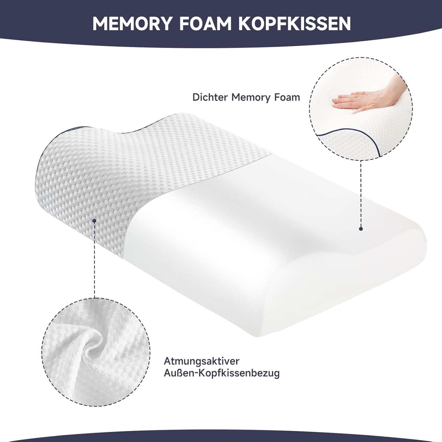 Z-Hom Nackenstützkissen, Memory-Schaum-Kissen, Seitenschläferkissen, ergonomisches Kissen, Anti-Schnarch-Kissen, orthopädisches Schlafkissen, abnehmbarer Bezug (49 x 30 x 7/10 cm). Orthopädische Halskissen von Naty Shop