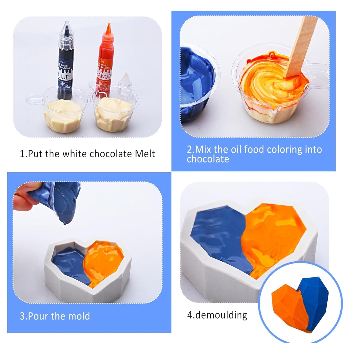 Fettlösliche Lebensmittelfarbe – Lebensmittelfarbe auf Ölbasis in Regenbogenfarben für Schokolade, Süßigkeiten, Kuchen, Backen – Konzentrierte Lebensmittelfarbe zum Dekorieren von Kuchen, Buttercreme, Fondant – je 12 g
