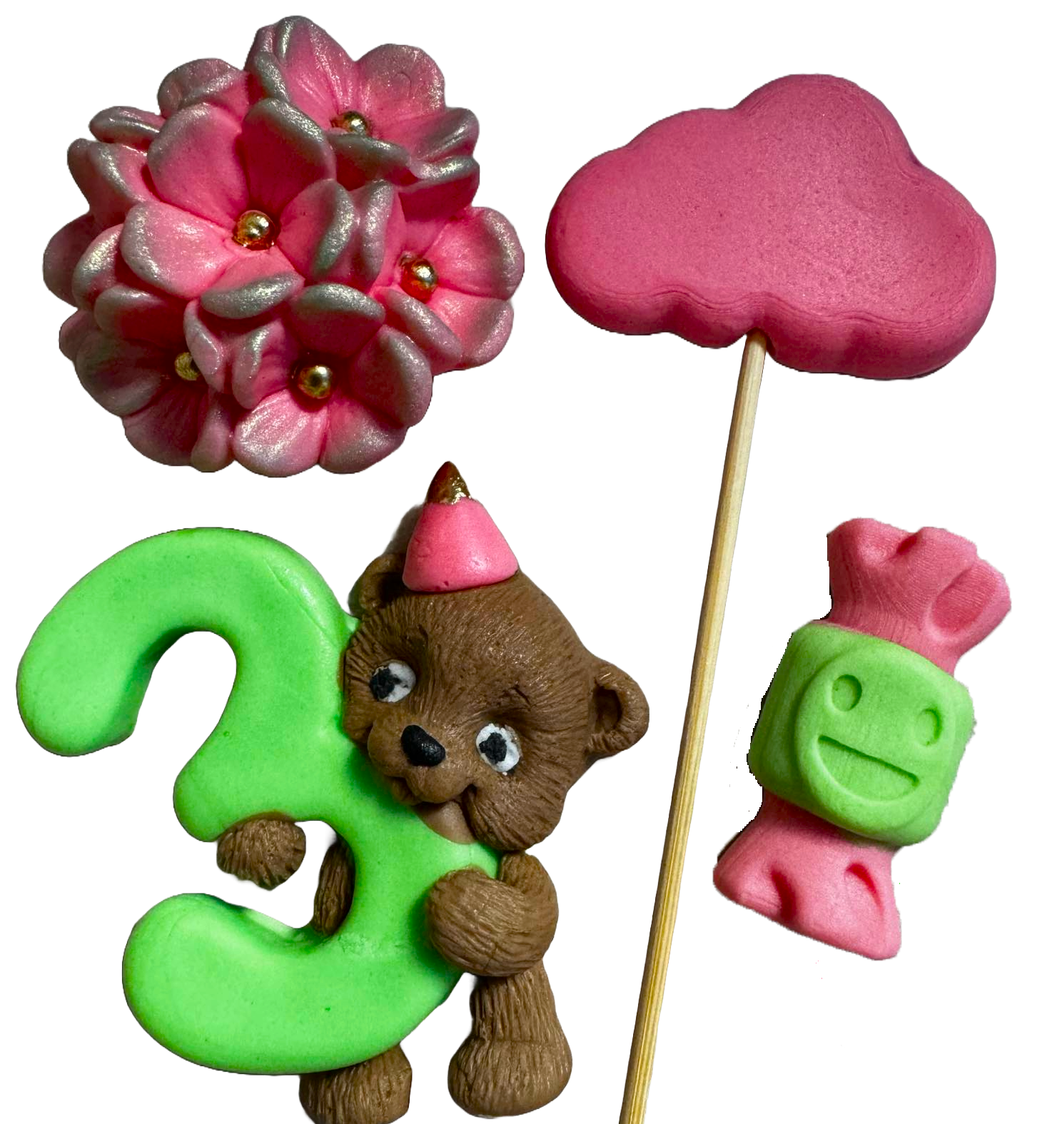 Set mit 4 essbaren Zuckerdekorationen, 3 JAHRE Zuckerpastendekorationen Naty Shop