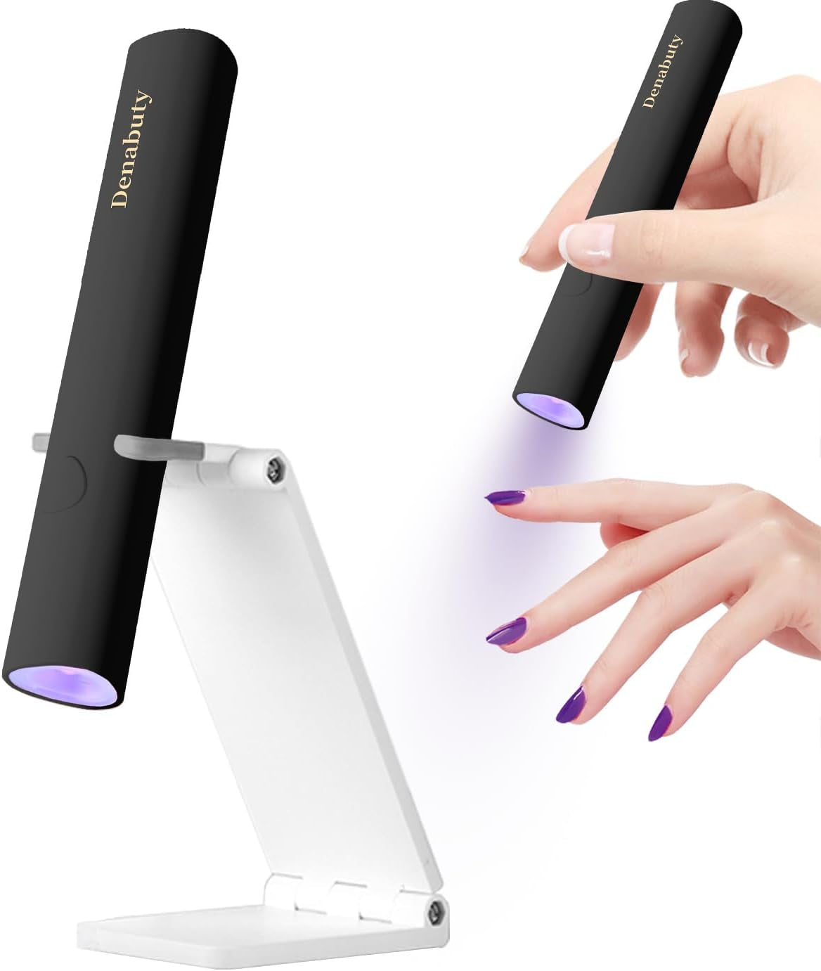 Denabuty UV-Lampe für Gel-Nagellack, Mini-U-V-LED-Lampe für Nagelersatz mit Ständer, tragbare kleine UV-Nagellampe für Gel-Nagellack, zum Aushärten von Nagelkleber und Nagelspitzen weiß