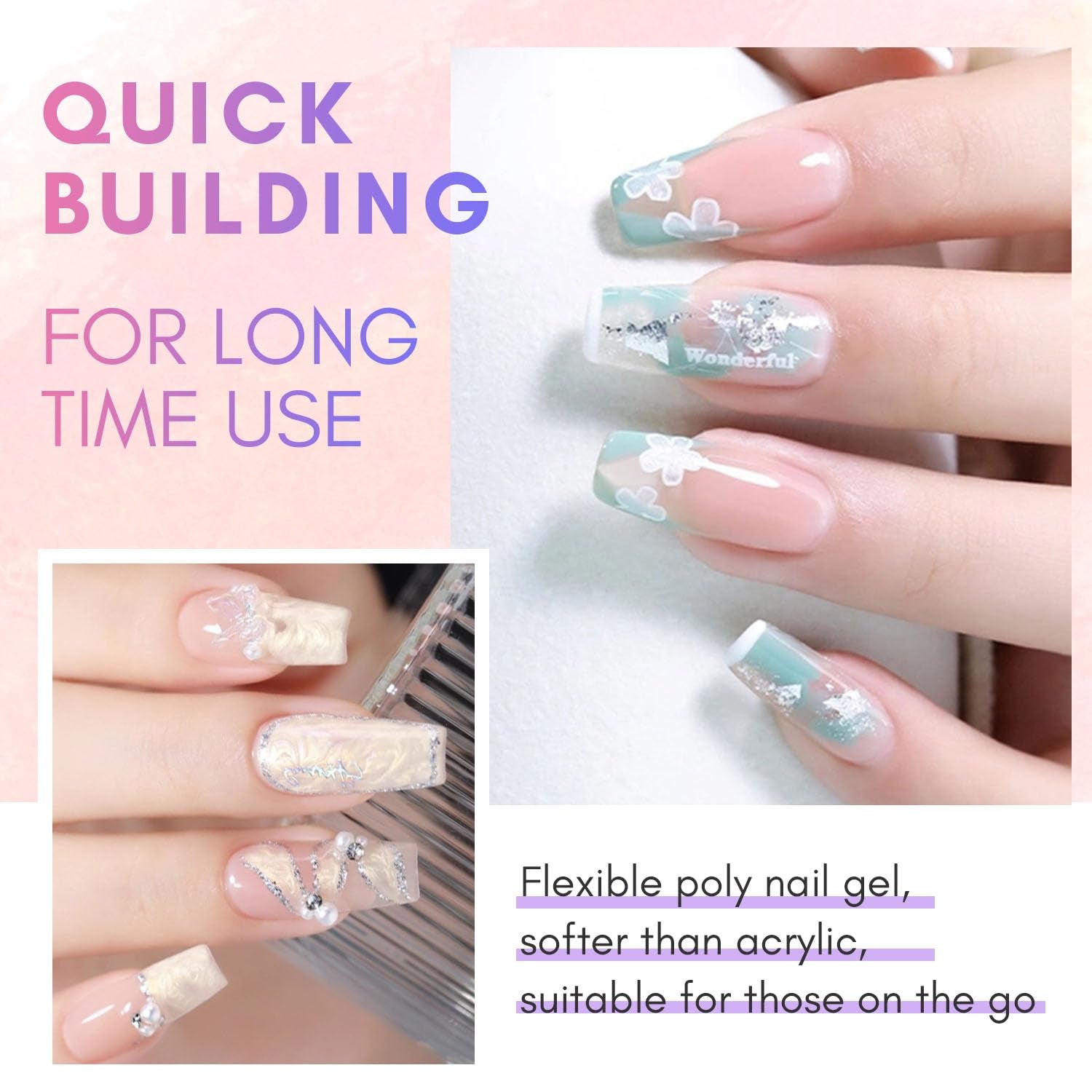 Makartt Poly Nail Extension Gel - 50 ML Extension Builder Acryl Poly Nägel Aufbaugel Extender Gel Für Gelnägel Für Nagelverlängerung, Nagelstärkung, Nail Art Dekoration (Transparent)