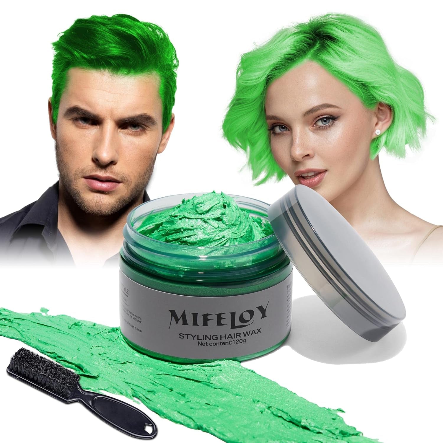4,23 Unzen Lila Haartönung Temporäre Haarfarbe mit Pinseln, Männer Frauen Styling Haartönung Wachs, Sofortige Haarcreme Schlamm Natürliche Frisur Pomade, DIY Cosplay Halloween Haarwachs Haarfärbemittel Naty Shop Grün
