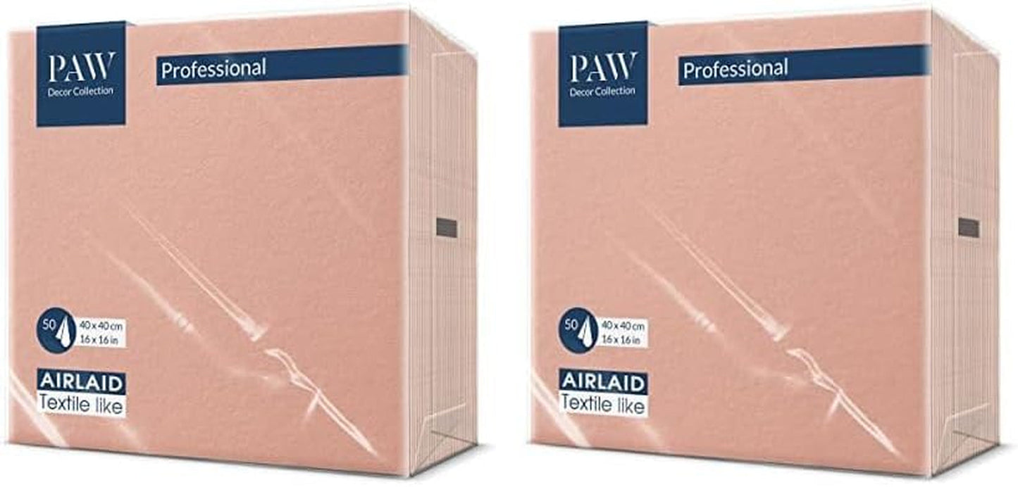 PAW - Airlaid-Servietten (40 x 40 cm) I 50 Stück I Einfarbig I Stoffähnlich I Elegante Tischdekoration I Horeca I Für wichtige Anlässe wie Hochzeiten, Partys, Weihnachten I Einfarbig: Rosa