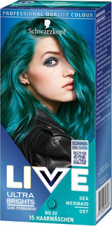 Schwarzkopf LIVE Ultra Brights semi-permanente Haarfarbe 097 Mermaid (3 x 80 ml), Färbung für intensive Ergebnisse oder Pastellfarben, beständig gegen 12–15 Haarwäschen, mit Pflegespülung. Haarfärbemittel Naty Shop