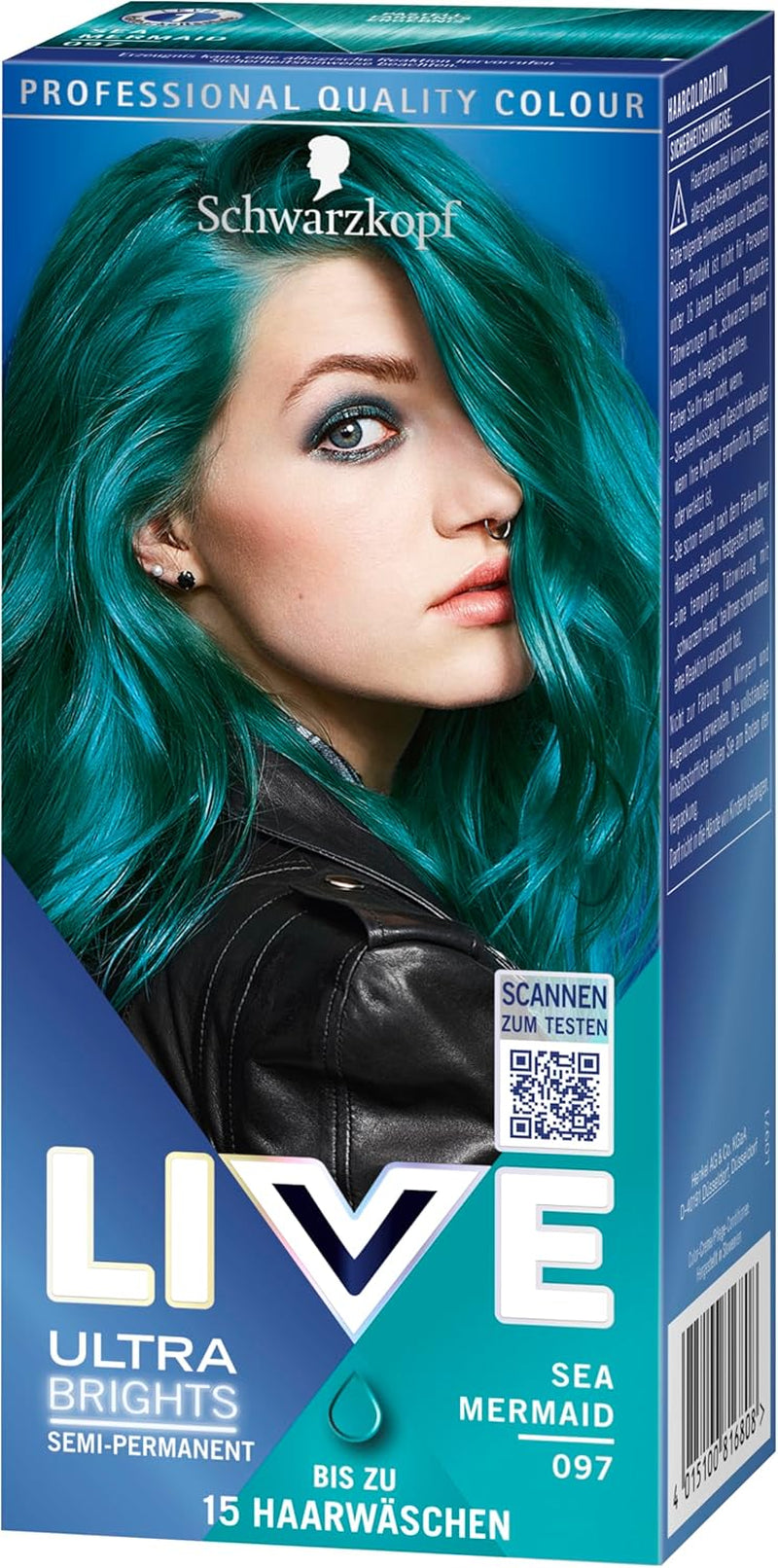 Schwarzkopf LIVE Ultra Brights semi-permanente Haarfarbe 097 Mermaid (3 x 80 ml), Färbung für intensive Ergebnisse oder Pastellfarben, beständig gegen 12–15 Haarwäschen, mit Pflegespülung. Haarfärbemittel Naty Shop
